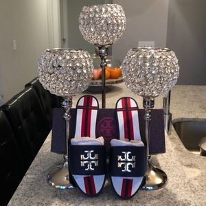 BNIB TORY BURCH LOGO JELLY SLIDE VEG-LEATHER